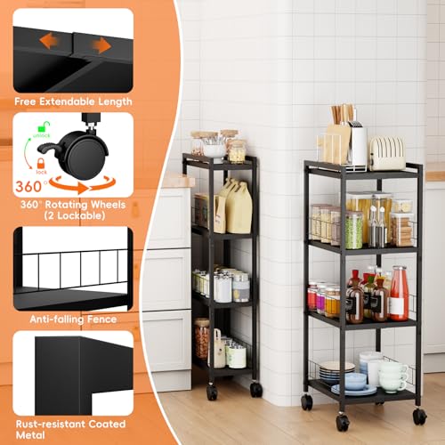 Expandable Slim Storage Cart with Wheels, 4 Tier Narrow Metal - Image 4