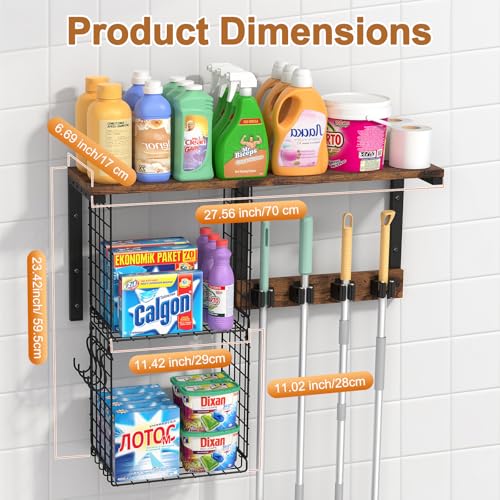 Housolution Wall Mount Broom Holder Laundry Room Storage - Image 3