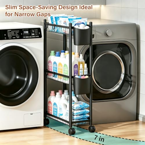 Slim Laundry Room Organization Cart with Wheels - Black - Image 3