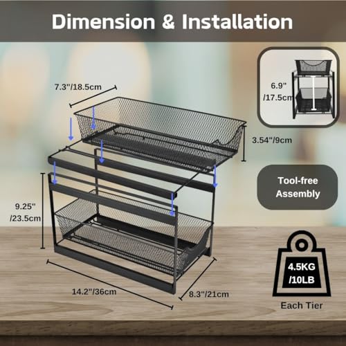 IBERG 2 Tier Bathroom Organizer Under Sink with Pull | Under Sink Stor - Image 3