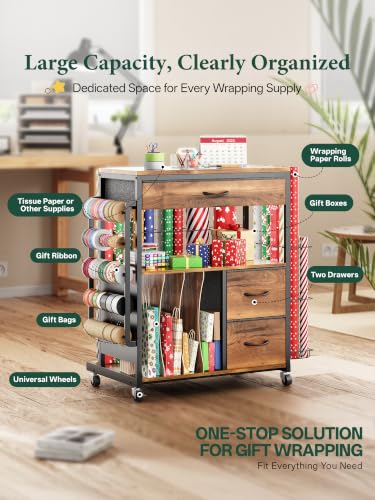 MAX Wrapping Paper Storage Cart, Up to 30 Rolls, Wood Grain - Image 5