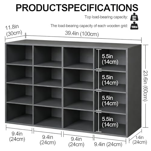 Shoe Storage Bench, Cubby Shoe Rack with 16 Cubbies - Image 3