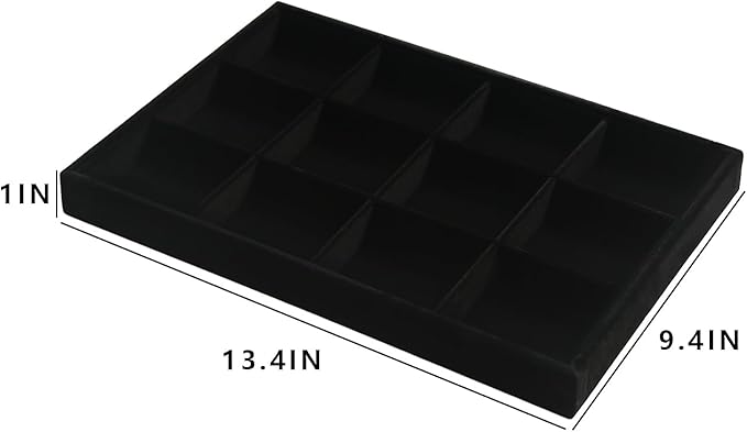 Coward 2PC Black Velvet Stackable 12 Grids Jewelry Organizer Tray Bracelet Display Stand for Selling Velvet Necklace Holder Earring Box Storage (12grid+12grid)