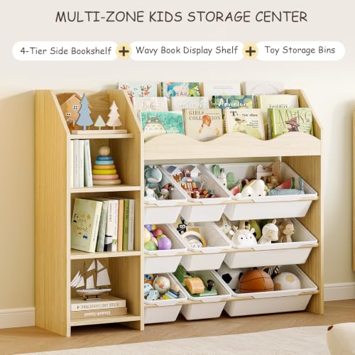 Toy Storage Organizer, Scalloped Bookshelf, 4 Toy Shelves, 9 Bins - Image 4