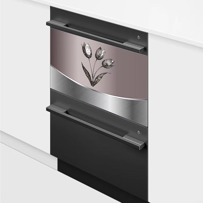 Dishwasher Metal Texture Cover Magnetic Decor, Metallic Flowers,Polished Dishwasher Magnet Cover 23x17inch, Home Panel Decal Pink Stainless Steel Style Sticker