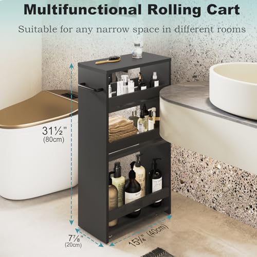 MARTY Slim Rolling Storage Cart, Wood Utility Kitche | All Products - Image 4