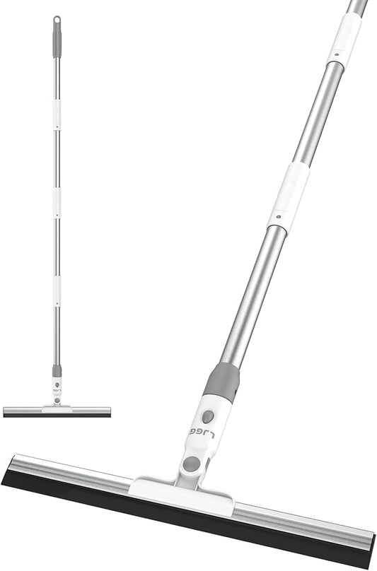 LGJJ Floor Spatula Broom 17" Rubber Spatula with 51" Aluminum Rod for Bathroom Tile, Garage Concrete, Deck, Shower Glass, Window Cleaner, Spatula Broom for Home Flooring