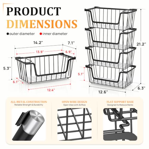 Stackable Storage Bins 4 Pcs Wire Baskets Freezer | Home Organization - Image 3