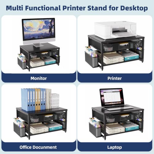 Metal Desktop Printer Stand with Storage Drawer & 2 Pen - Image 8