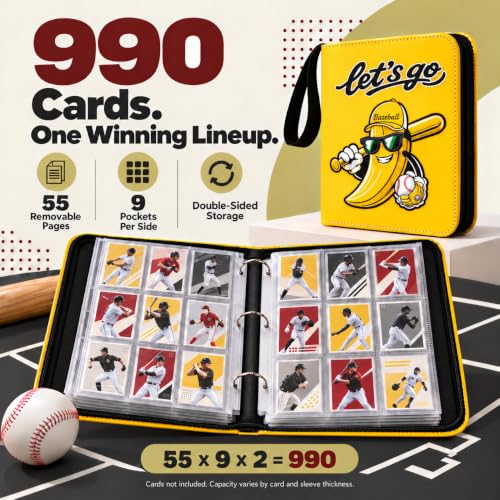 Baseball Card Binder, 9-Pocket, Holds 990 Cards, Yellow Banana - Image 3