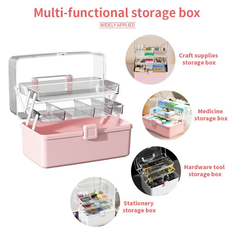 Large 3-Layer Craft Storage Box with Handle, Blue - Image 4