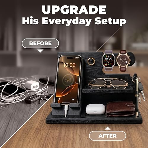 TESLYAR Wood Phone Docking Station for Men - Desk or Nightstand - Image 4