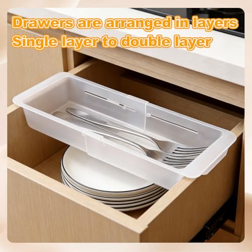 2 Pcs Deep Drawer Organizer Kitchen, Adjustable Sliding - Image 4