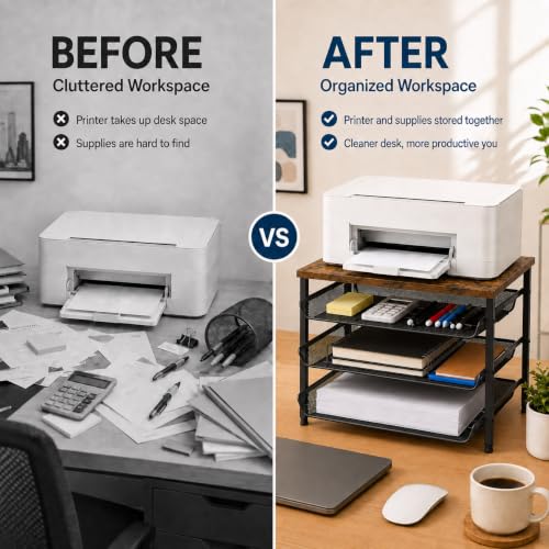 4-Tier Printer Stand with Storage for Desk, Wood Table Top - Image 7