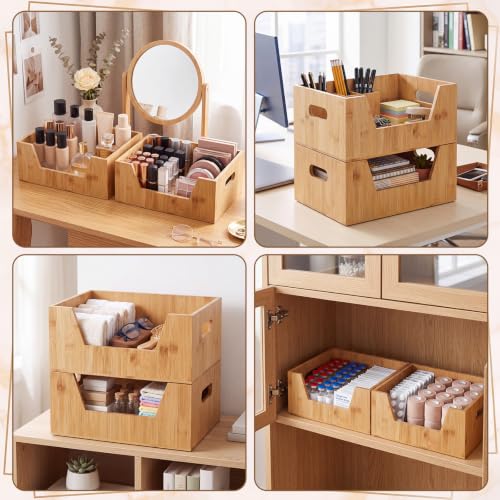 2 Pcs Stackable Bamboo Pantry Storage Bins for Kitchen Storage - Image 7