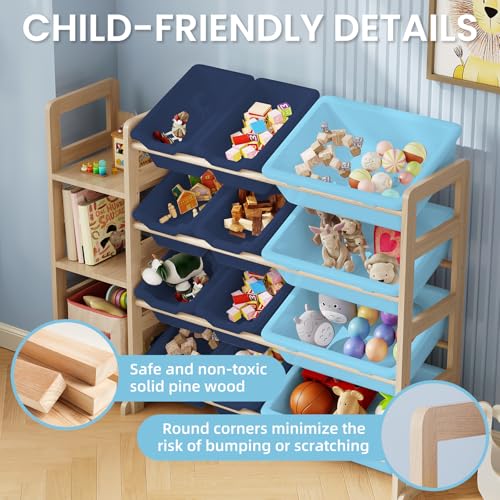 Kids Toy Storage Organizer, 3-Tier Bookshelf, 12 Blue Bins - Image 6