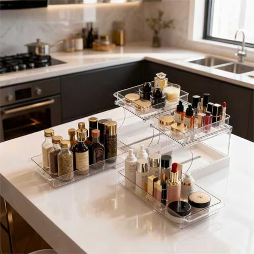 Jsyrjing 2 Pack Pull Out Spice Rack, 2 Tier Clear Cabinet - Image 2