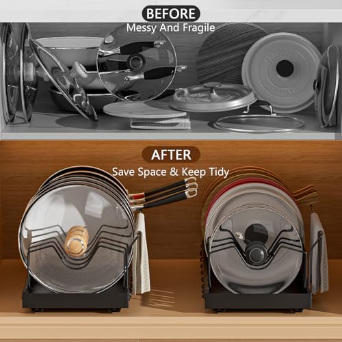 Black Pull Out Pot Lid Organizer, Cabinet Pan Rack, 10 Dividers - Image 6