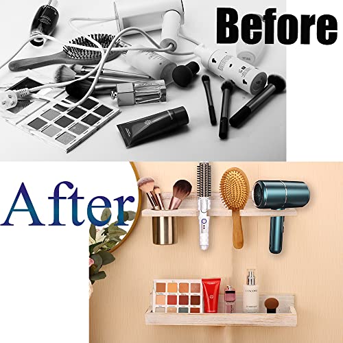 Wall Mount Hair Tool Organizer, 2 Tier Rustic Wooden Blow Dryer - Image 7