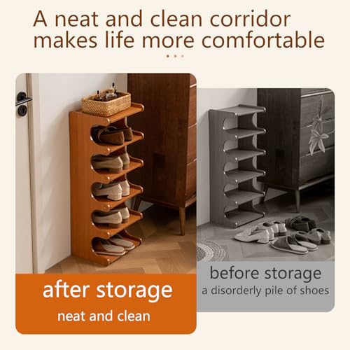 8 Tier Narrow Vertical Wood Shoe Rack, Sturdy Multi-Layer Wood - Image 7