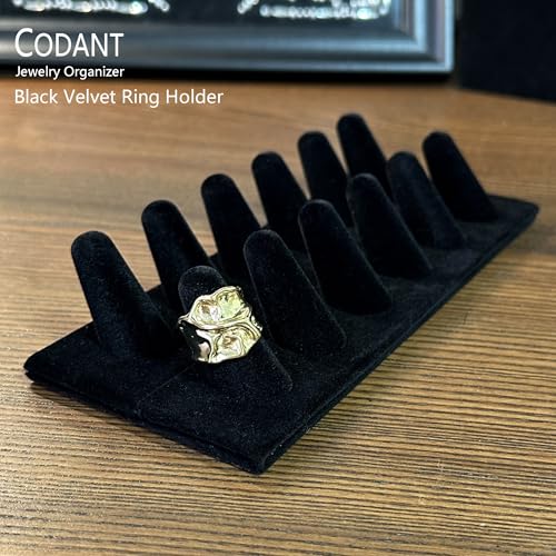 Ring Display, Black Velvet 12-Finger Ring Holder Stand - Image 5
