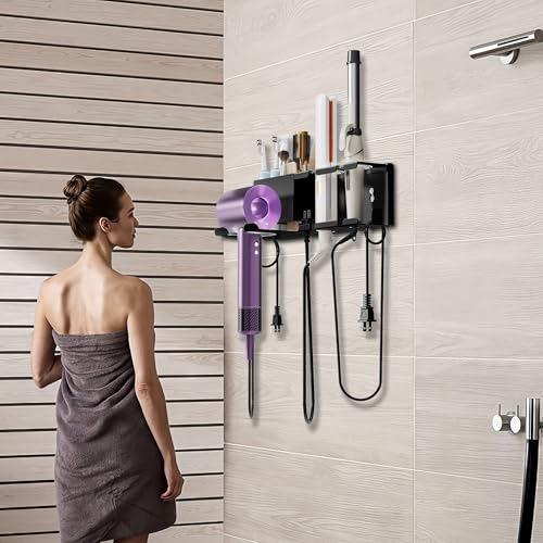 Hair Dryer Holder, Wall Mounted, Black - Image 3