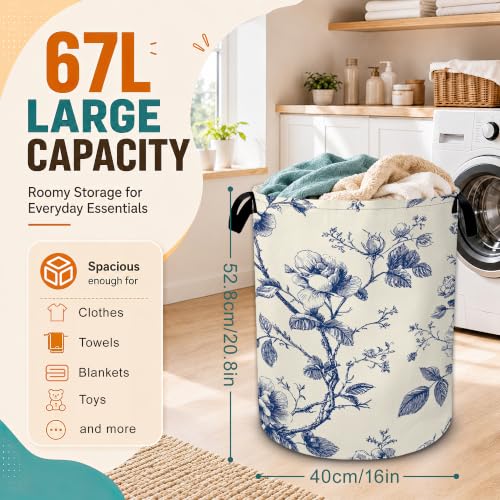Vintage Blue Flowers Laundry Basket,Botanical Floral - Image 3