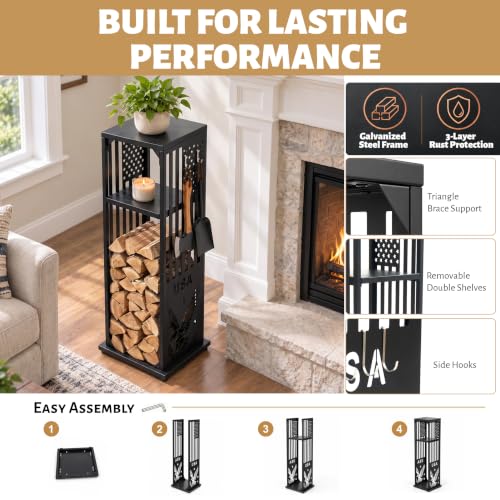 44" Firewood Rack Indoor with Shelf, Fireplace Log Holder - Image 5