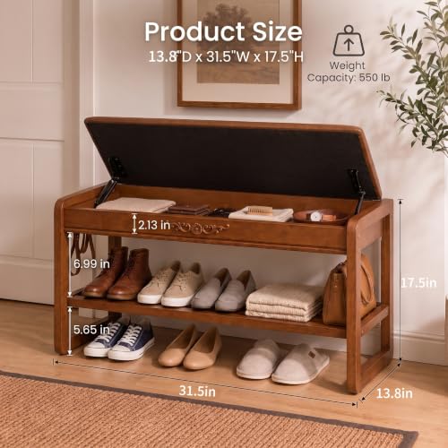 Solid Wood Shoe Rack Bench with Flip-Top Storage Padded - Image 3
