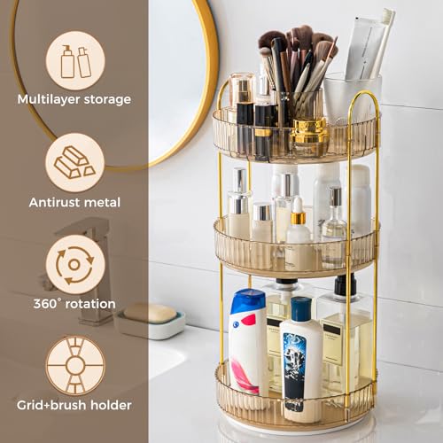 360° Rotating Makeup Organizer, Upgraded 3 Tier Skincare Perfume - Image 6