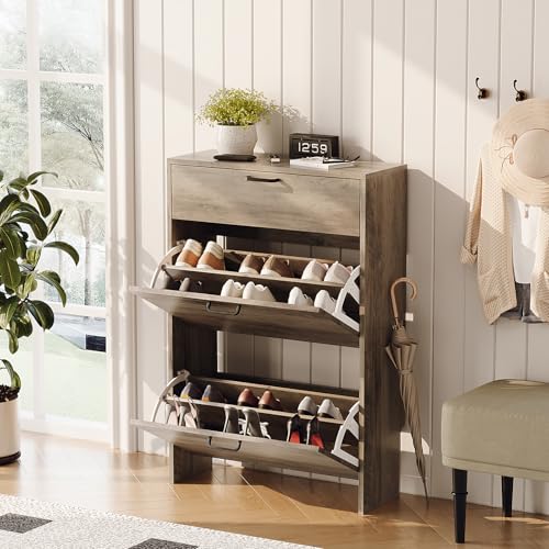 VINGLI Shoe Cabinet Storage for Entryway,Washed Grey Narrow Shoe - Image 5