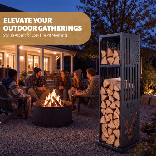 44" Firewood Rack Indoor with Shelf, Fireplace Log Holder - Image 3