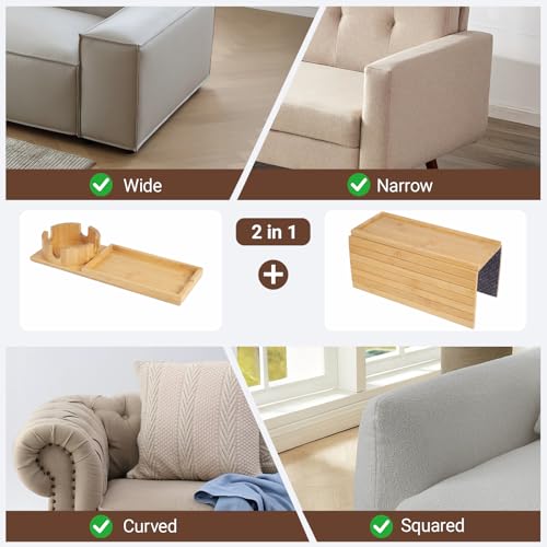 Bamboo Sofa Armrest Tray, Foldable Couch Arm Tray Side Table - Image 8