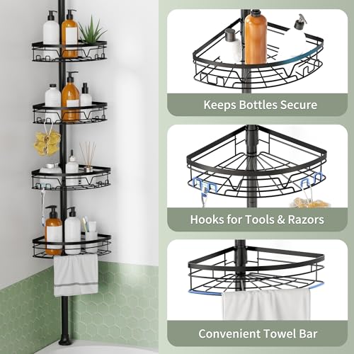 KEGII Corner Shower Caddy Tension Pole, Fan-Shaped Large Capacity - Image 4