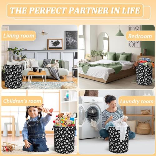 Dog Paws Black Laundry Hamper Bag With Waterproof Liner - Image 8