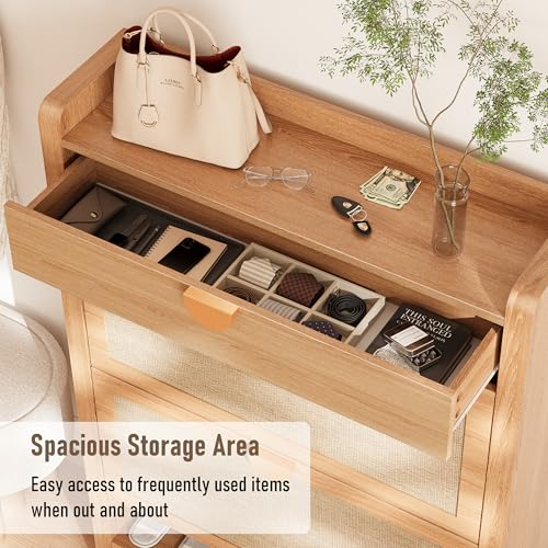 INNOD Rattan Shoe Storage Cabinet, Shoe Organizer with 2 Flip - Image 5