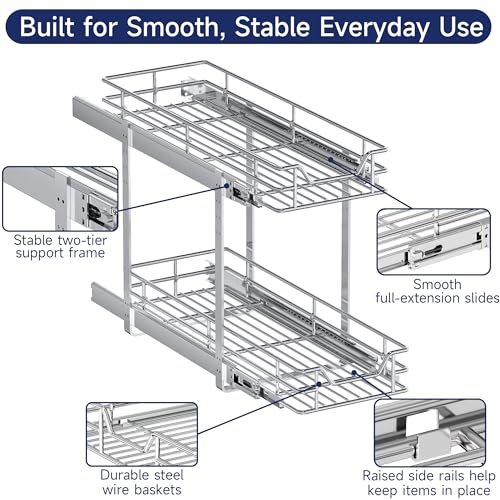 2-Tier Pull Out Cabinet Organizer, 9" W x 21.5" D - Image 6