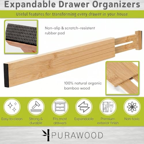 Purawood Bamboo Drawer Dividers, Adjustable Spring-Loaded - Image 6