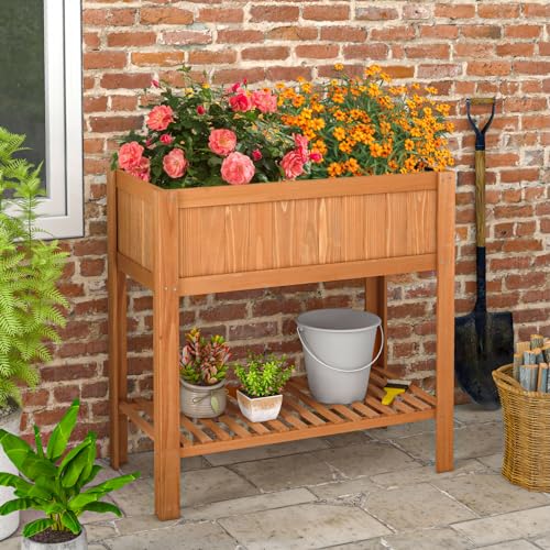 COSTWAY Raised Garden Bed, Wood Planter Box with Storage Shelf - Image 3