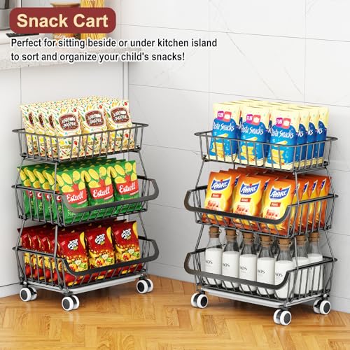3-Tier Rolling Pantry Cart with Wheels, Stackable Wire Storage - Image 6
