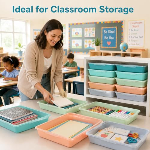 12 Pcs Letter Size Flat Storage Tray with Latching Lid (Morandi) - Image 6