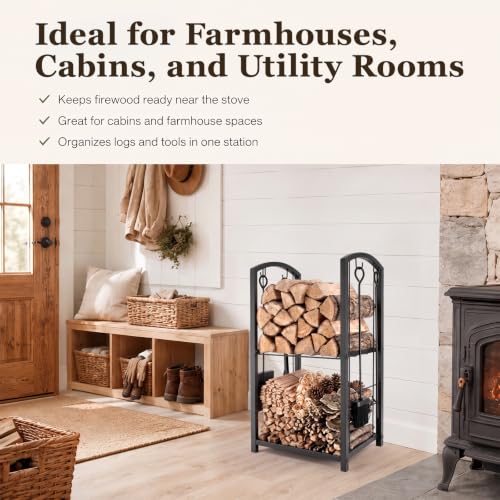 Firewood Rack Indoor Outdoor,2-Tier Firewood Holder with 4 - Image 8