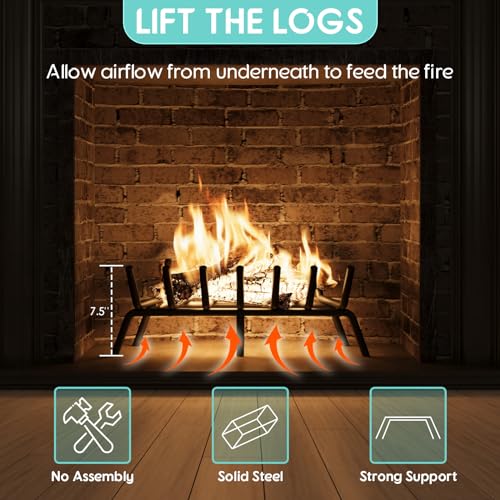 21-Inch Fireplace Grate, Heavy Duty 7-Bar Log Rack Holder - Image 5