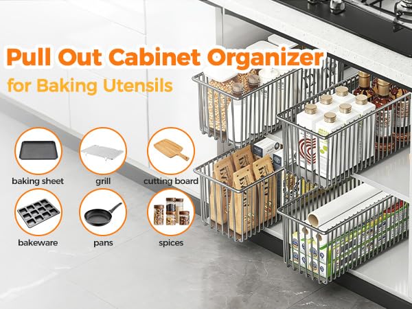 2 Pack Narrow Pull Out Cabinet Organizer for Jars Bottles Cans - Image 4