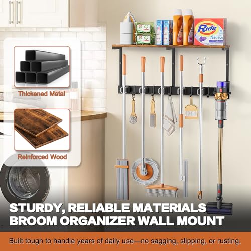 Broom Holder Wall Mount with Cleaning Supplies Organizer, Laundry - Image 7