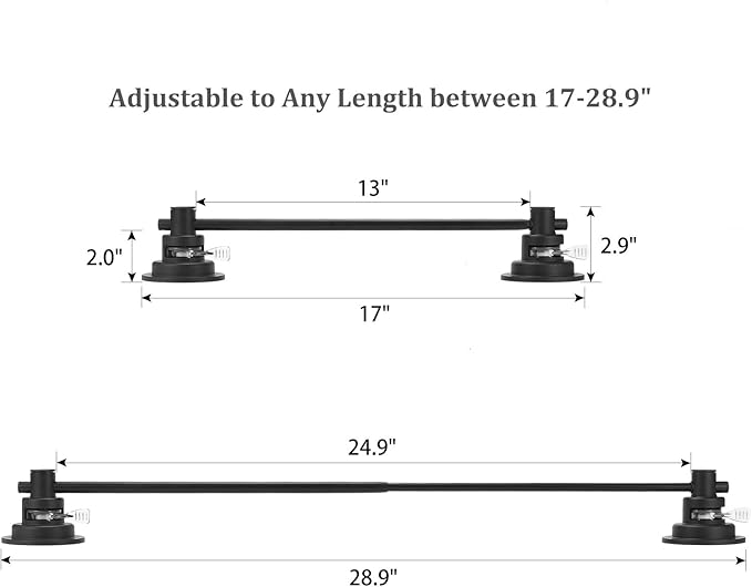 Suction Cup Extendable 17-29" Stainless Steel Towel Bar (Matte Black)