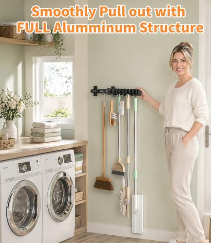 Slide Out Broom Holder 22"-Wide with 14 Movable Hooks Black - Image 6