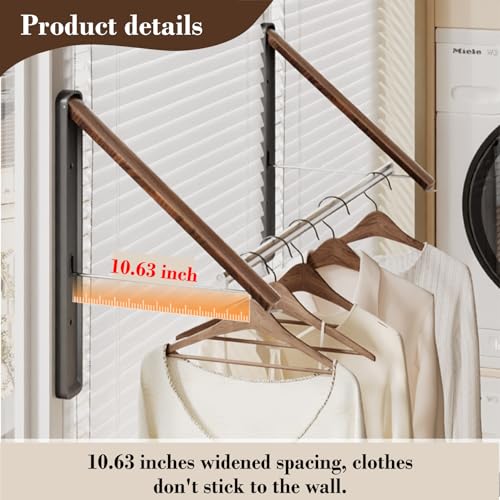 Wall-Mounted Retractable Clothes Drying Rack(Walnut, 2 Pack) - Image 7