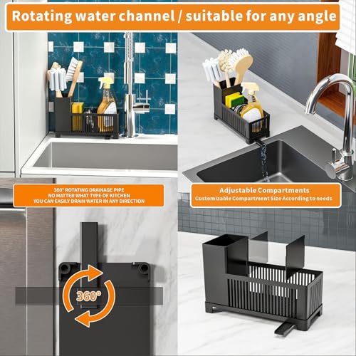 Sink Caddy & Kitchen Sink Organizer,Black Sponge Holder with High - Image 5