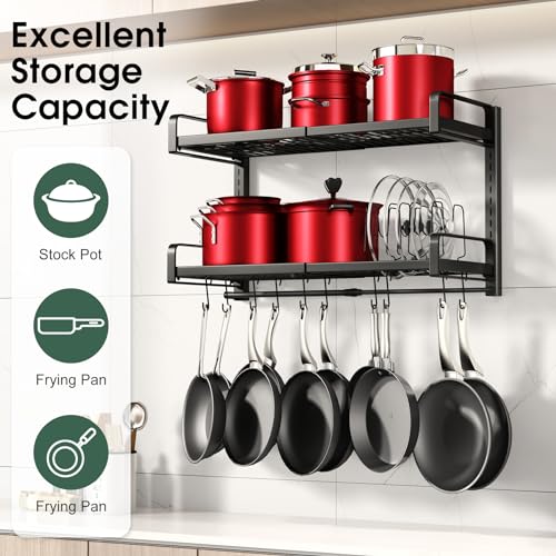 19"- 30" Expandable Hanging Pot Rack, 2 Tier Heavy Duty Wall - Image 7